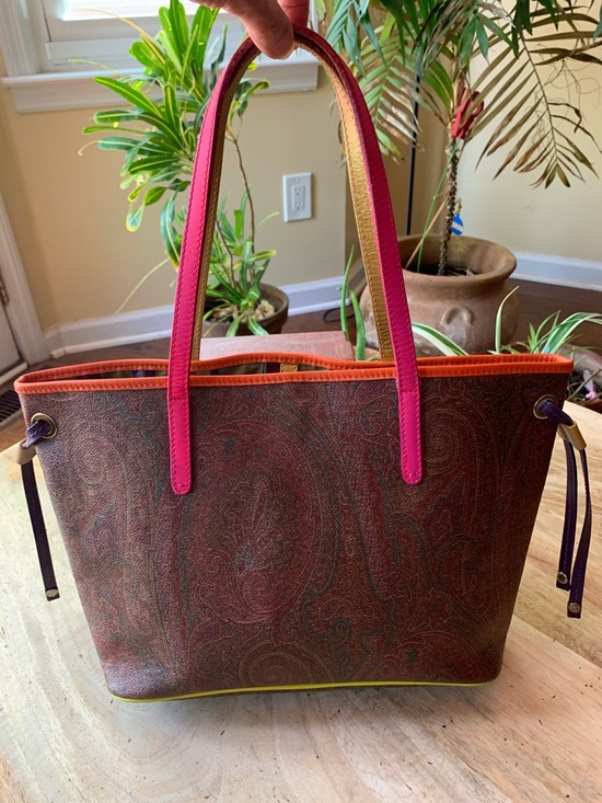Etro Handbags - ETRO Paisley Shopping Tote with Pink Handles and Orange/Yellow Trim